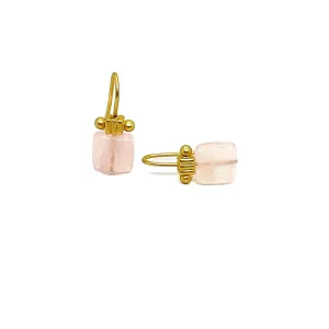 Mini Square Rose Quartz Matte Gold Earrings