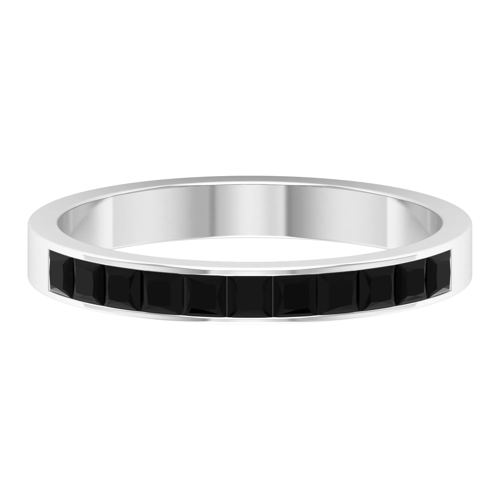 Minimal Princess Cut Black Onyx Semi Eternity Ring in Channel Setting