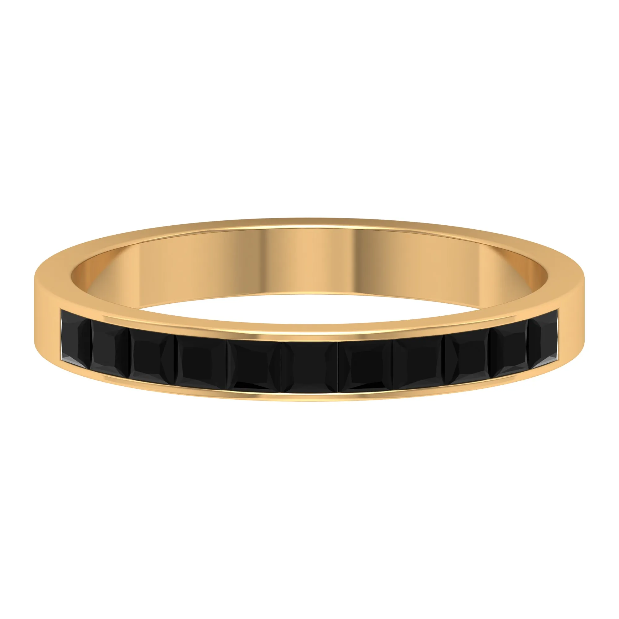 Minimal Princess Cut Black Onyx Semi Eternity Ring in Channel Setting