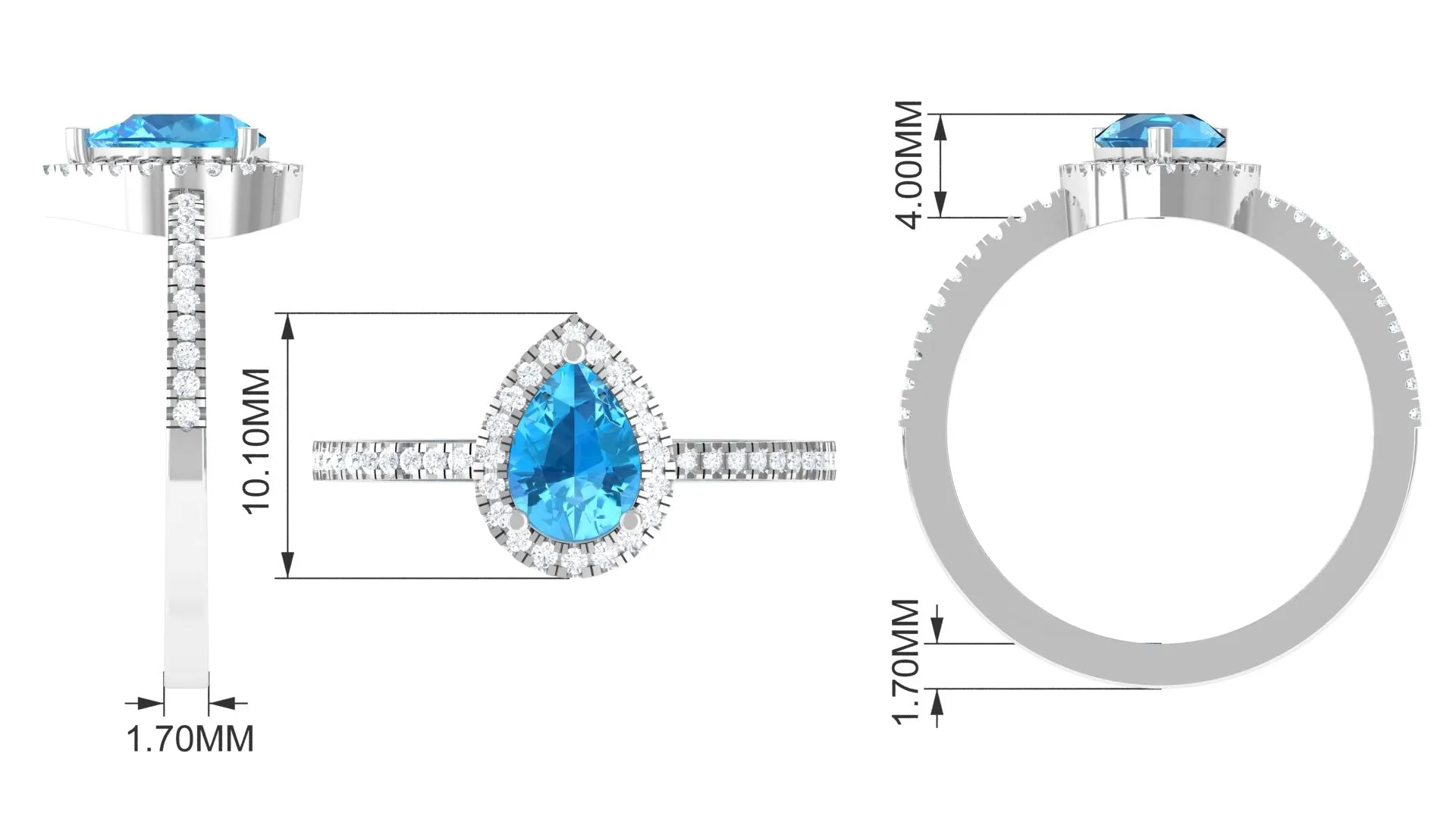 Minimal Swiss Blue Topaz Engagement Ring with Diamond Accent