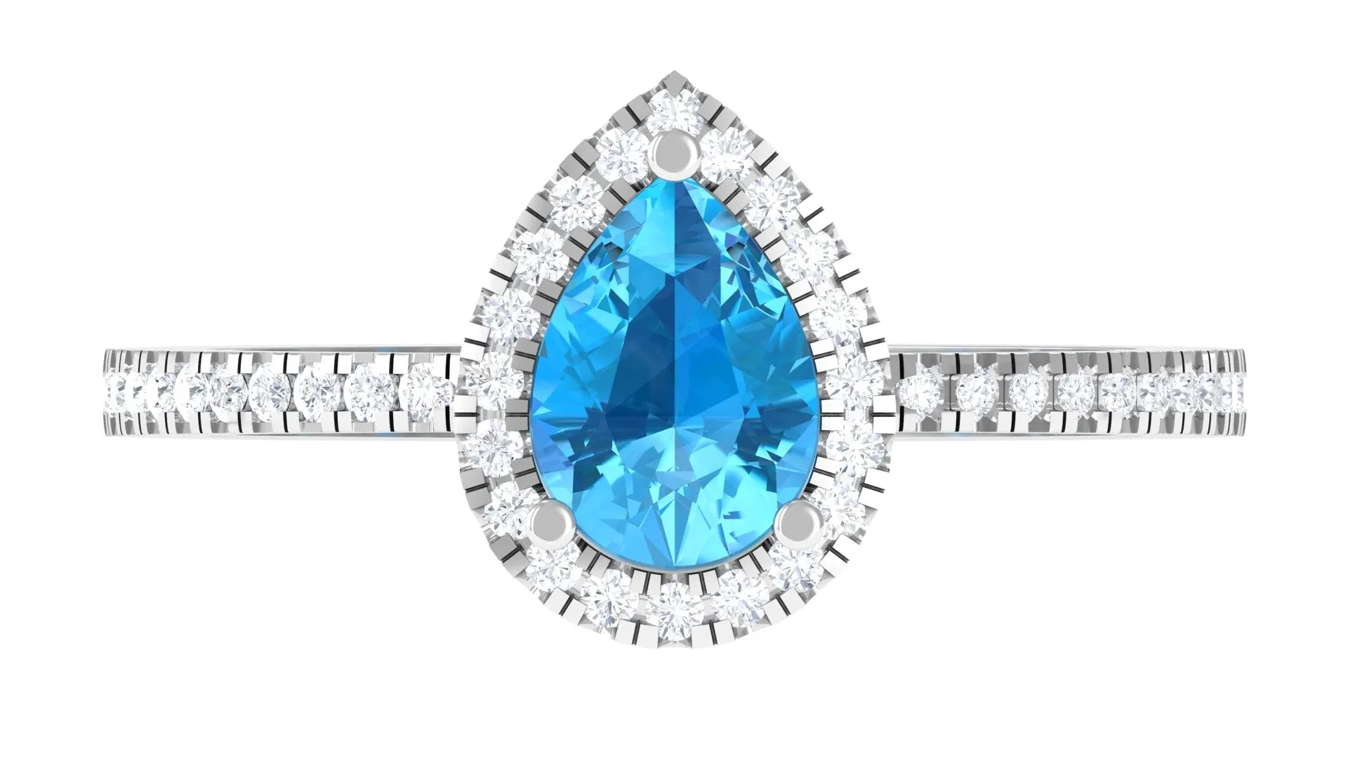 Minimal Swiss Blue Topaz Engagement Ring with Diamond Accent