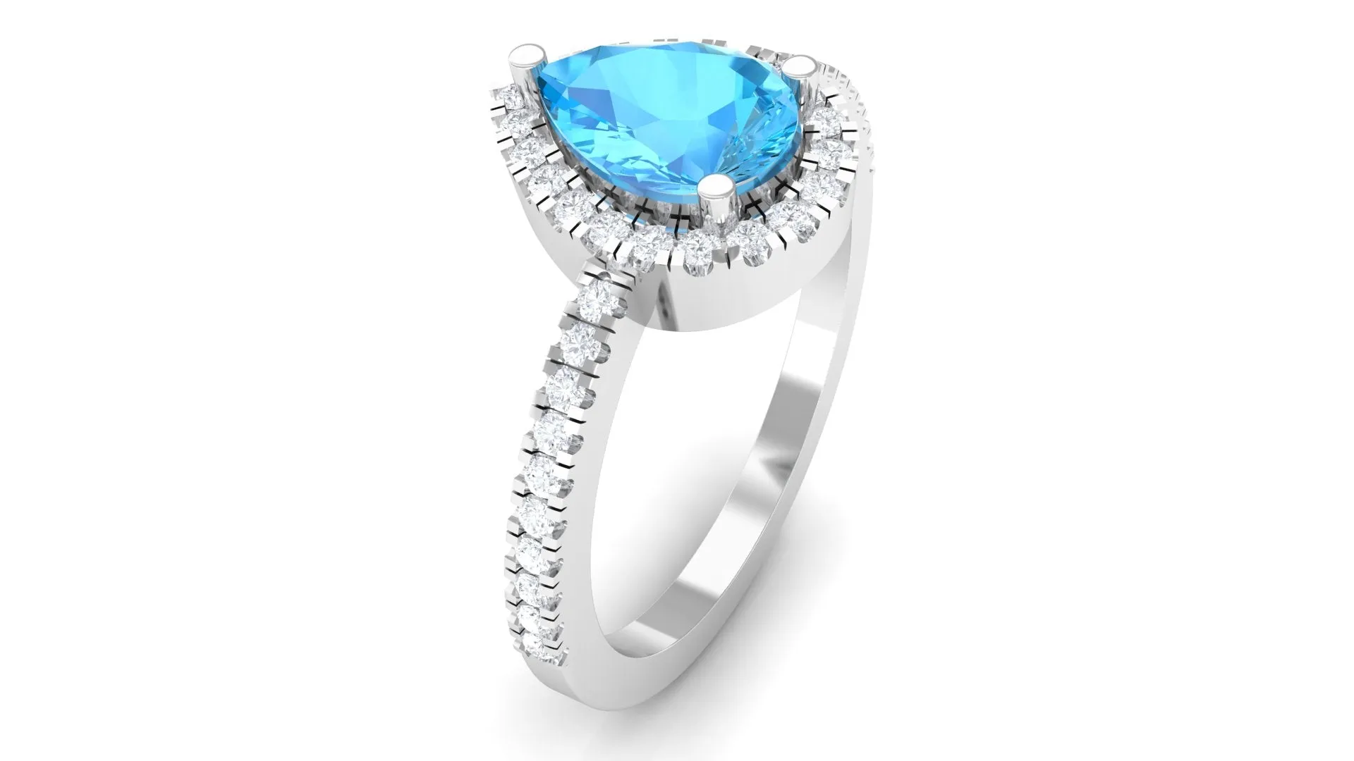 Minimal Swiss Blue Topaz Engagement Ring with Diamond Accent