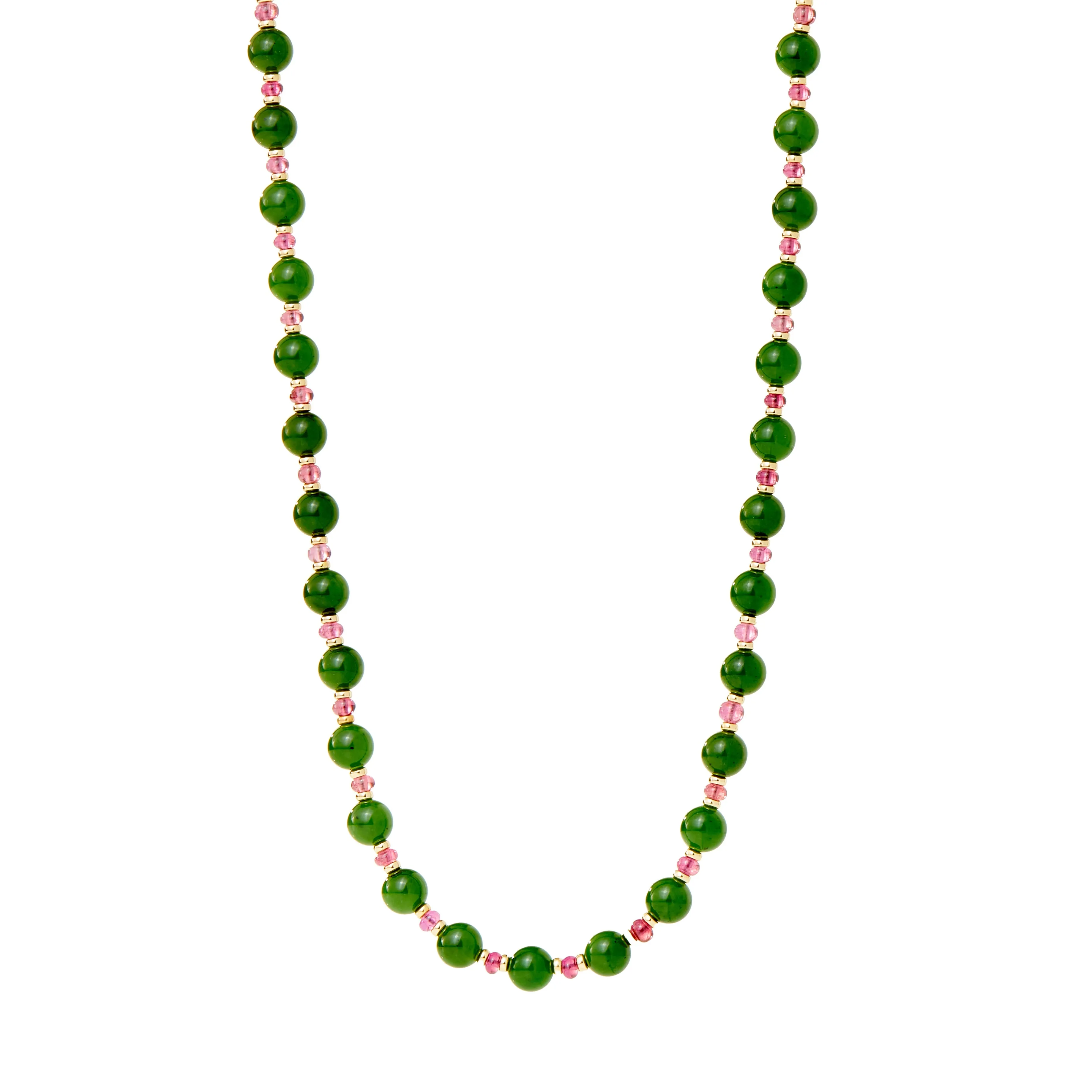 Mogul Jade & Pink Tourmaline Bead Necklace