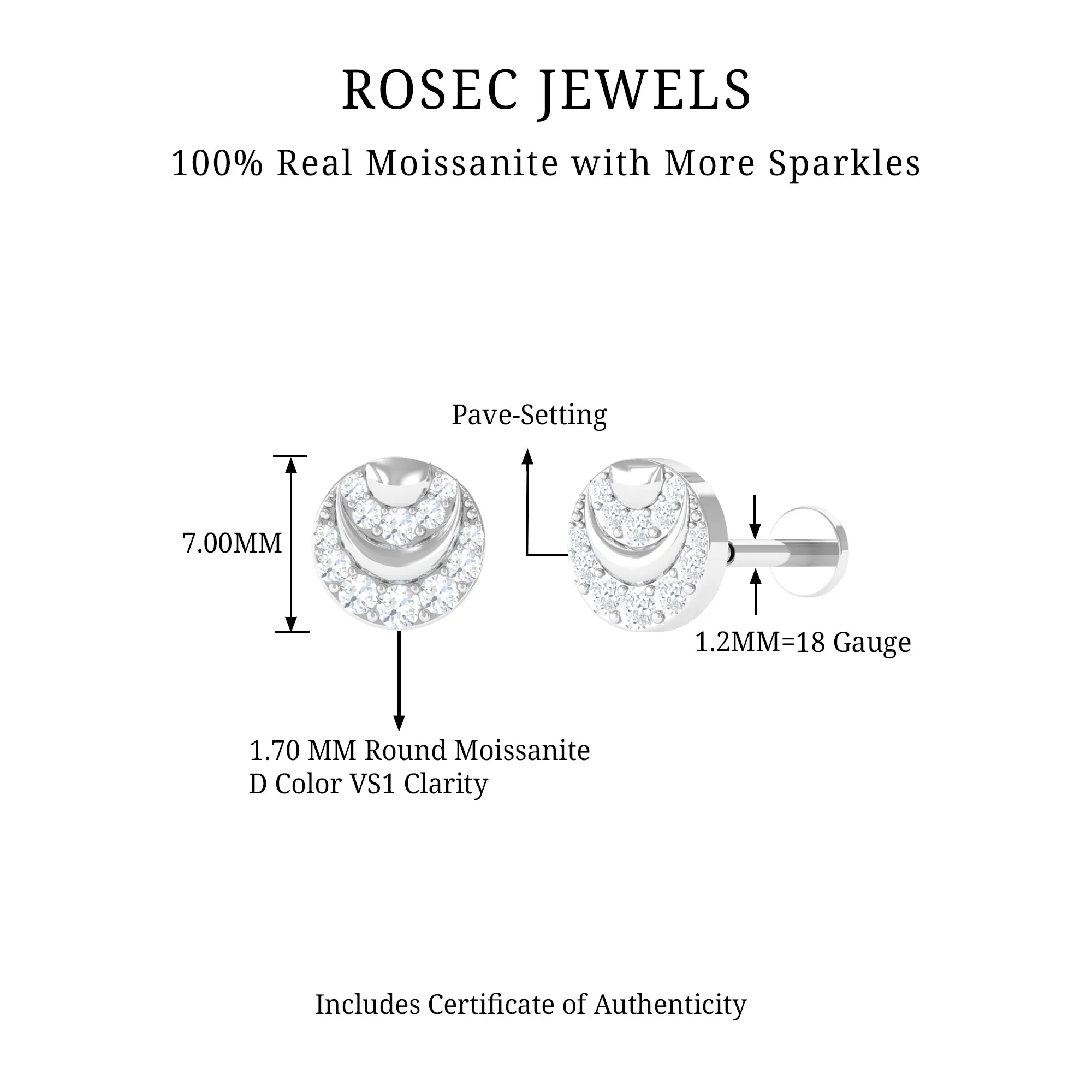 Moissanite Circle Cartilage Earring in Pave Setting