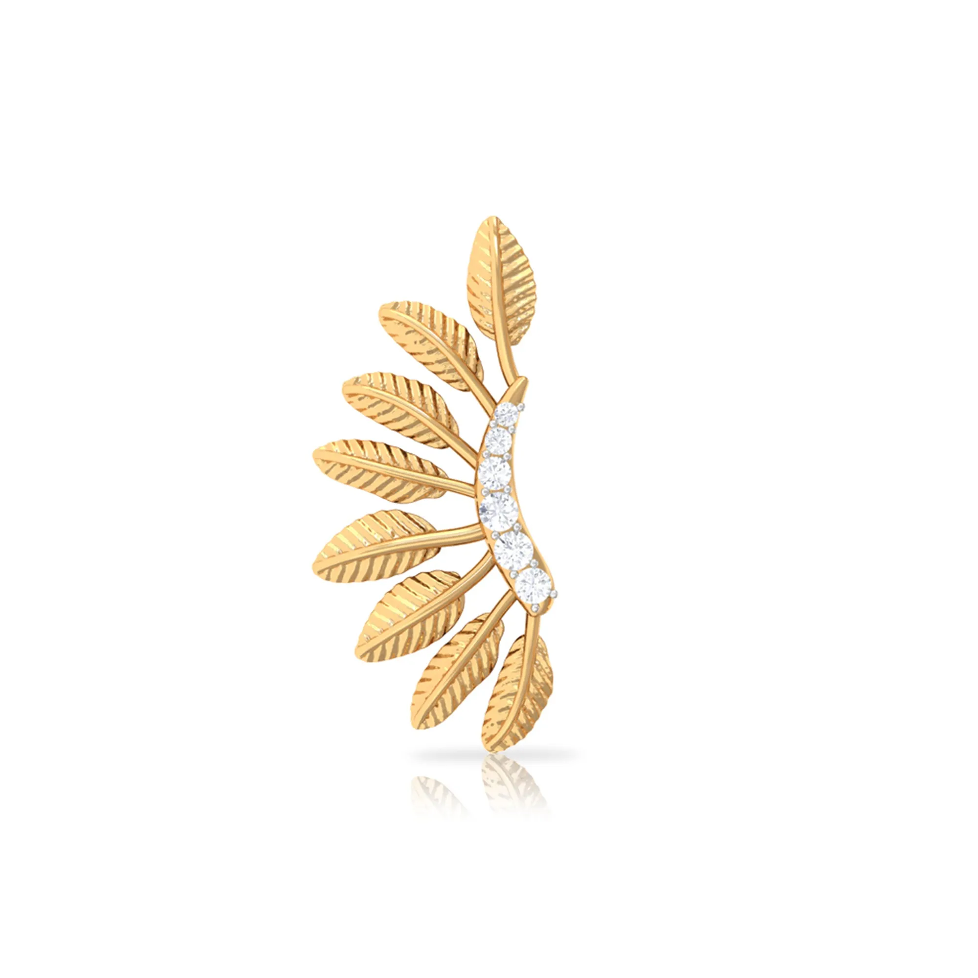 Moissanite Gold Feather Earring for Cartilage Piercing