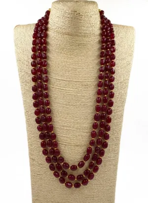 Multilayered Semi Precious Maroon Jade Beads Necklace For Men And Women