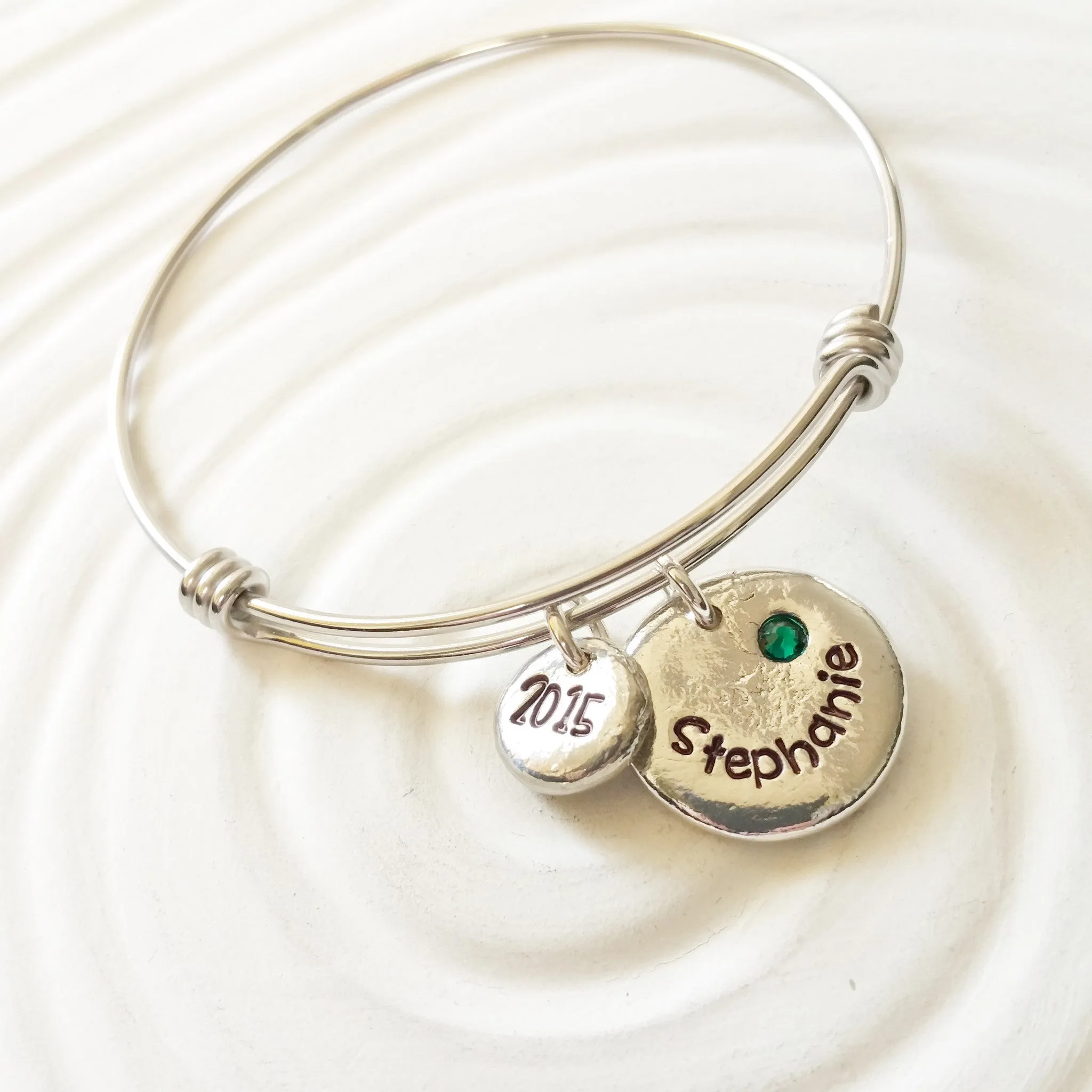 Name and Birthstone Bracelet | Graduation Year | Adjustable Bangle