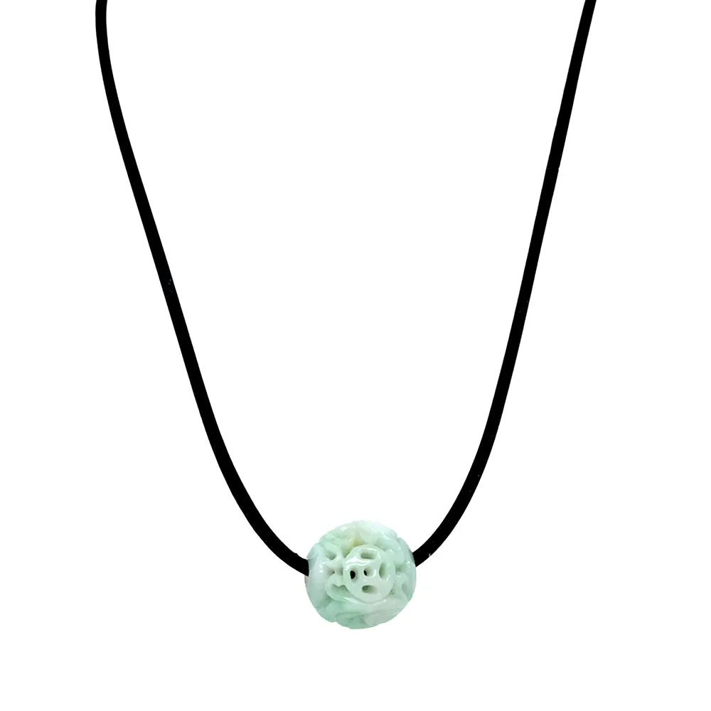 Natural Green Jadeite & Rubber Cord Necklace - "Senecio"