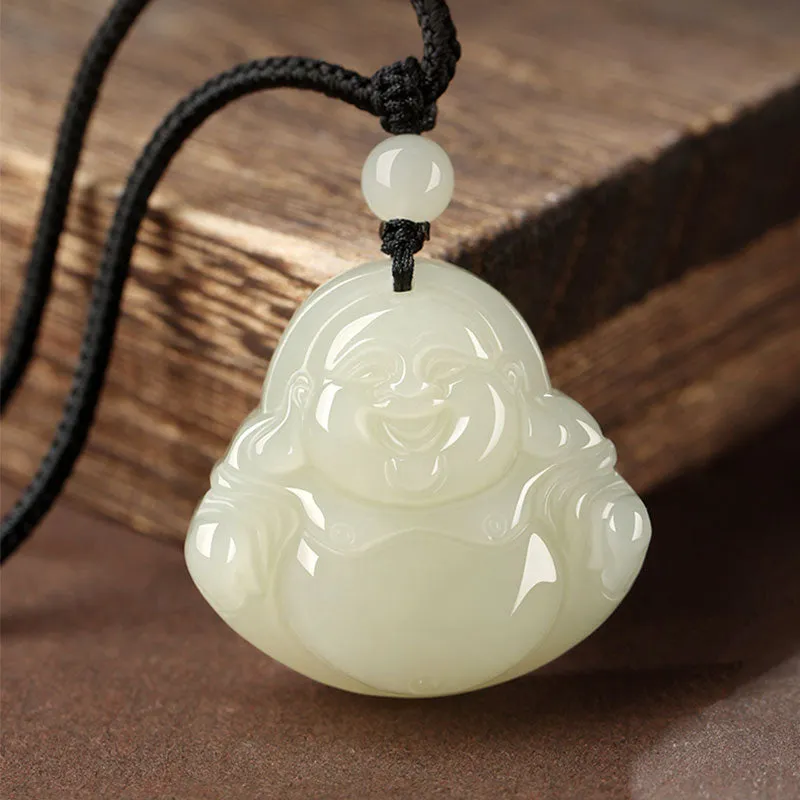 Natural Hetian Jade Maitreya Buddha Gemstone Pendant for Women