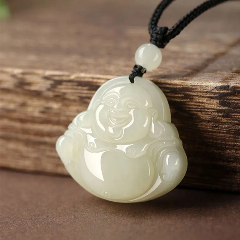 Natural Hetian Jade Maitreya Buddha Gemstone Pendant for Women