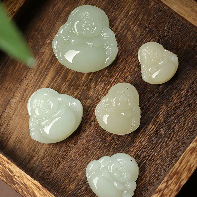 Natural Hetian Jade Maitreya Buddha Gemstone Pendant for Women