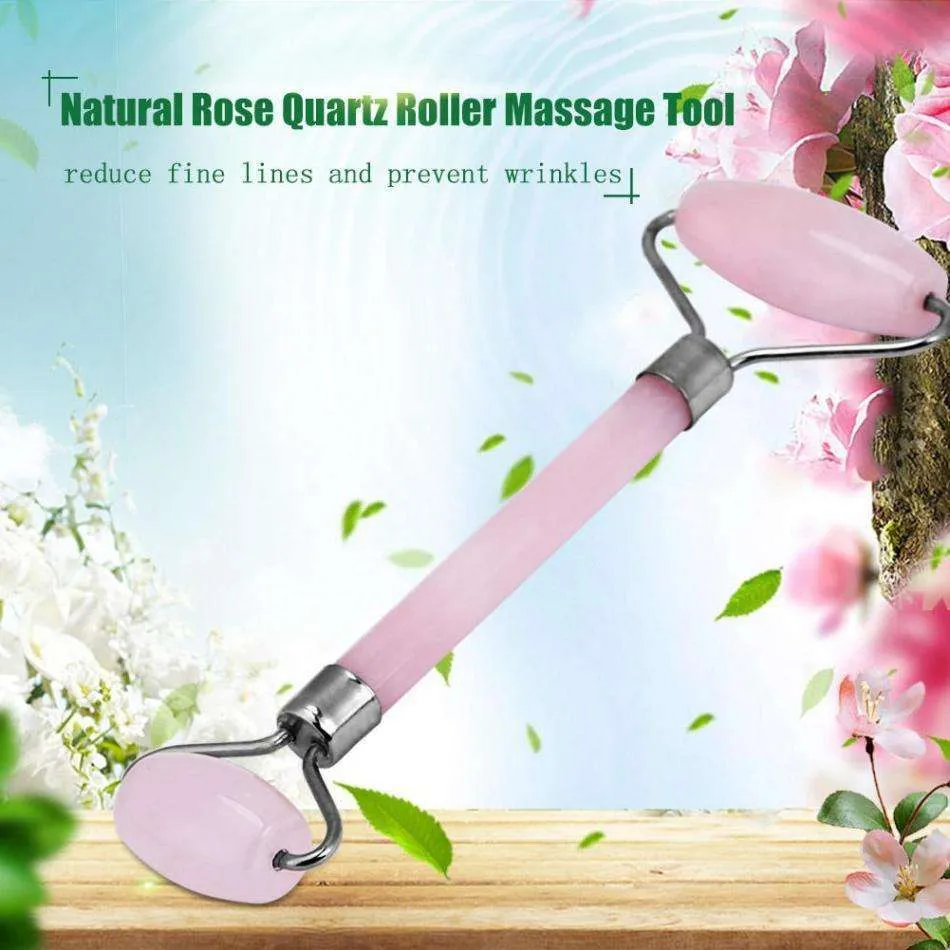 Natural Rose Quartz Roller Massage Tool