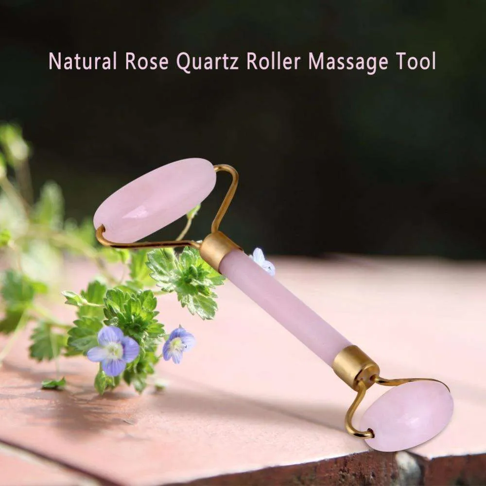 Natural Rose Quartz Roller Massage Tool