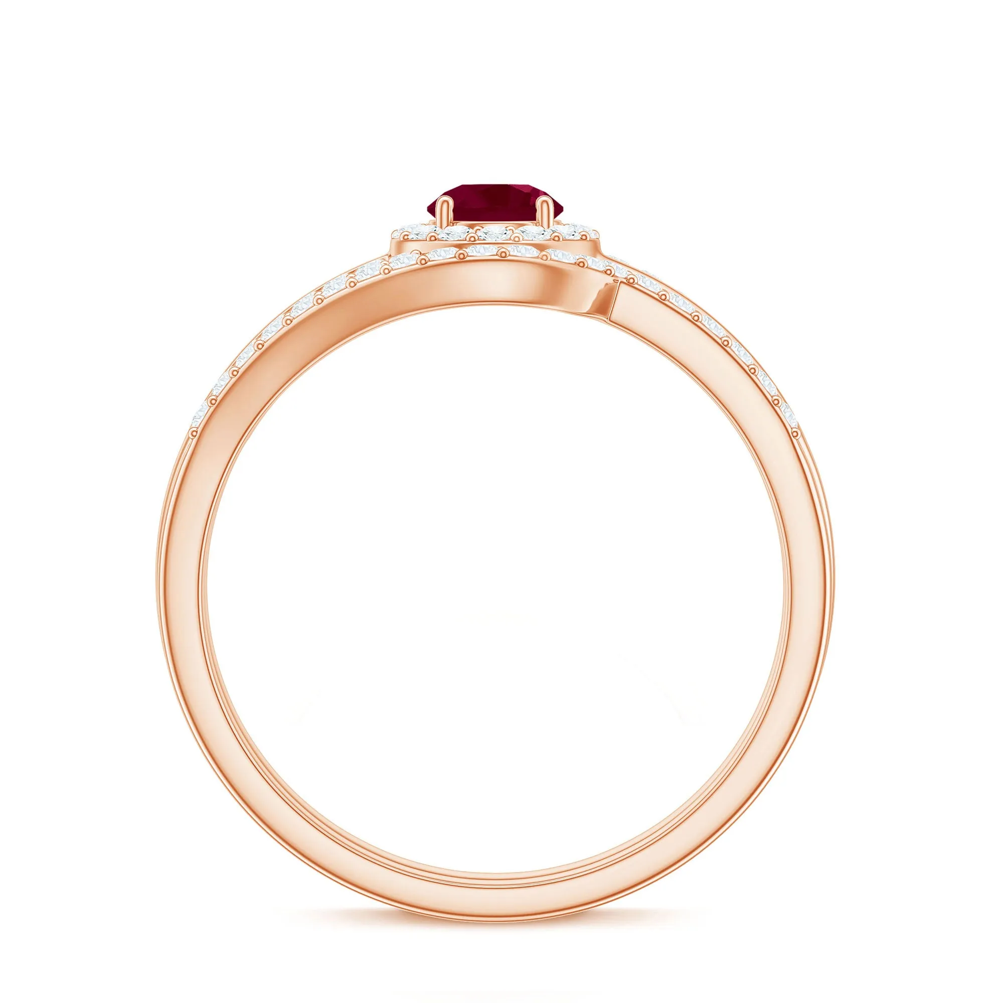 Natural Ruby and Diamond Minimal Bridal Ring Set