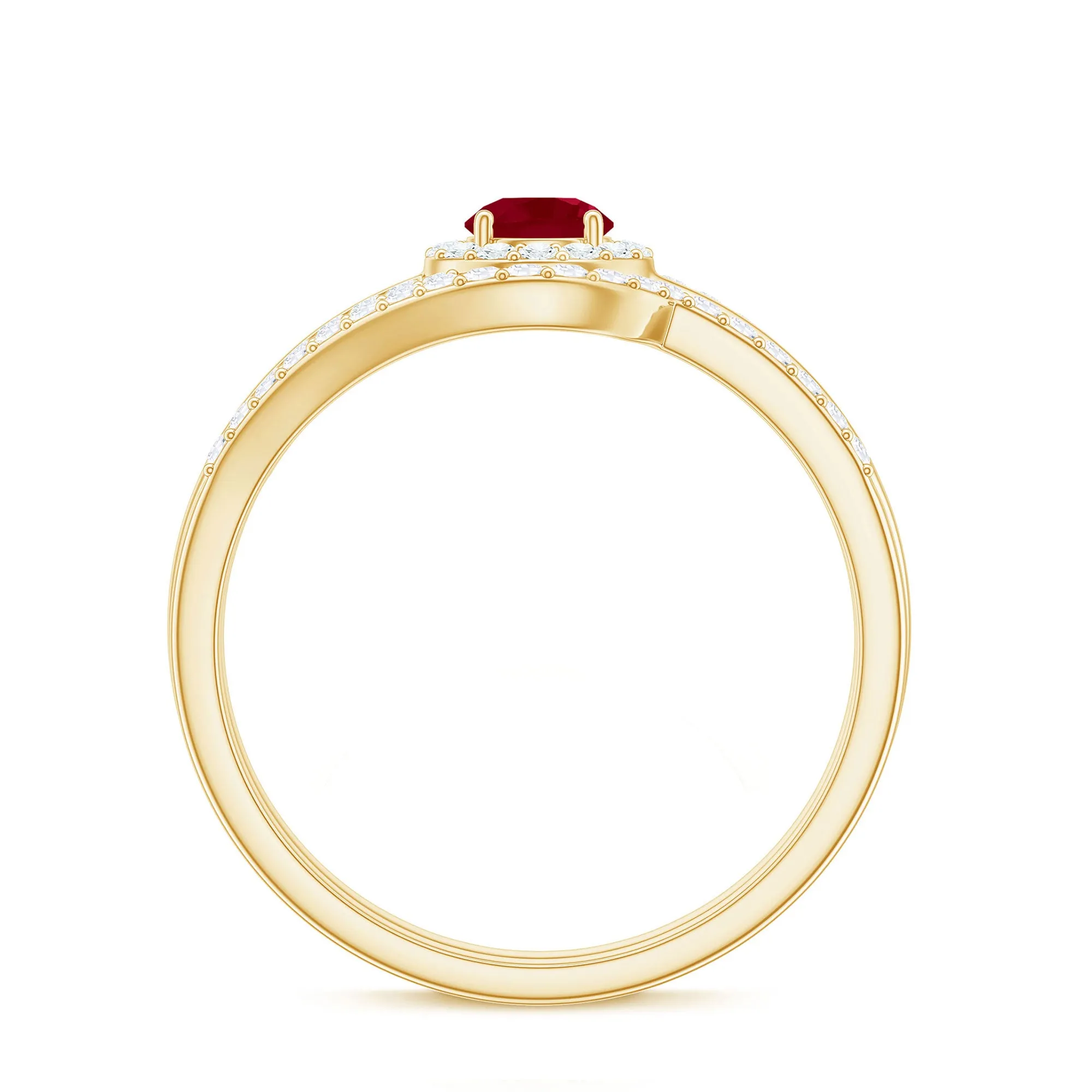 Natural Ruby and Diamond Minimal Bridal Ring Set