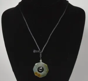 Nephrite Jade and Magnetite Pendant on Black Silk Cord Necklace