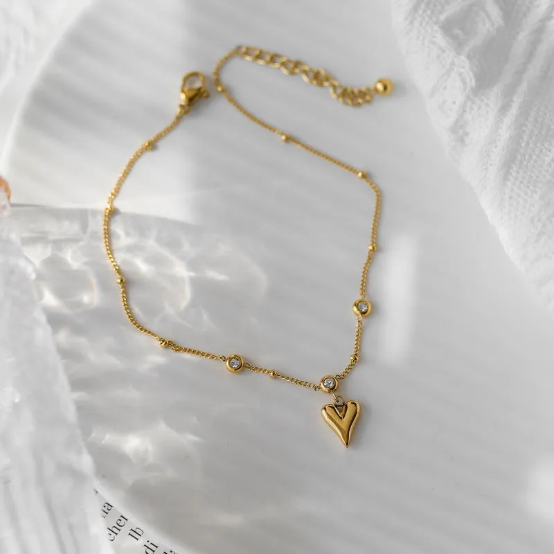 New 18K Gold Love Crystal Anklet Female Ins