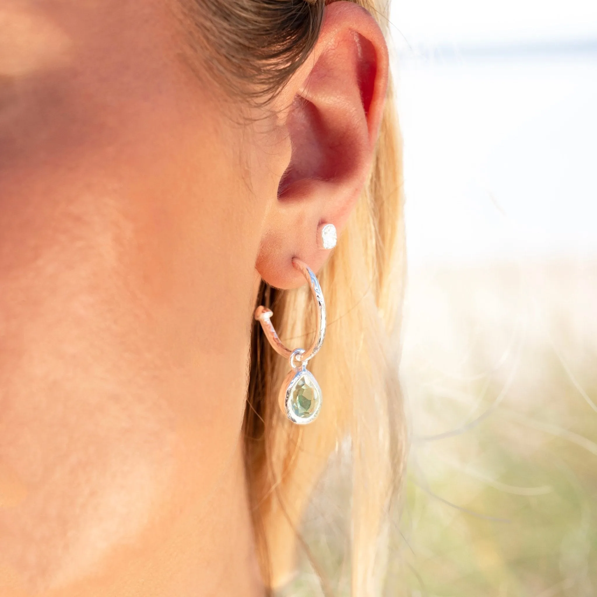 Ocean Droplet Quartz Hoops