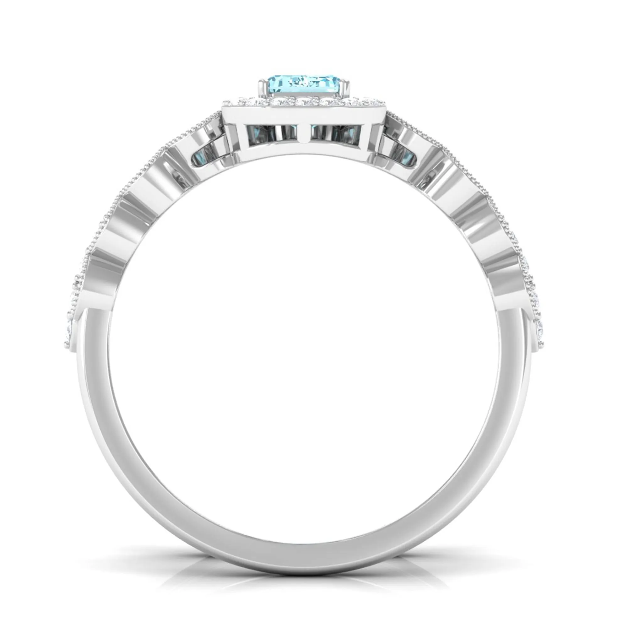 Octagon Cut Aquamarine and Diamond Designer Ring Set