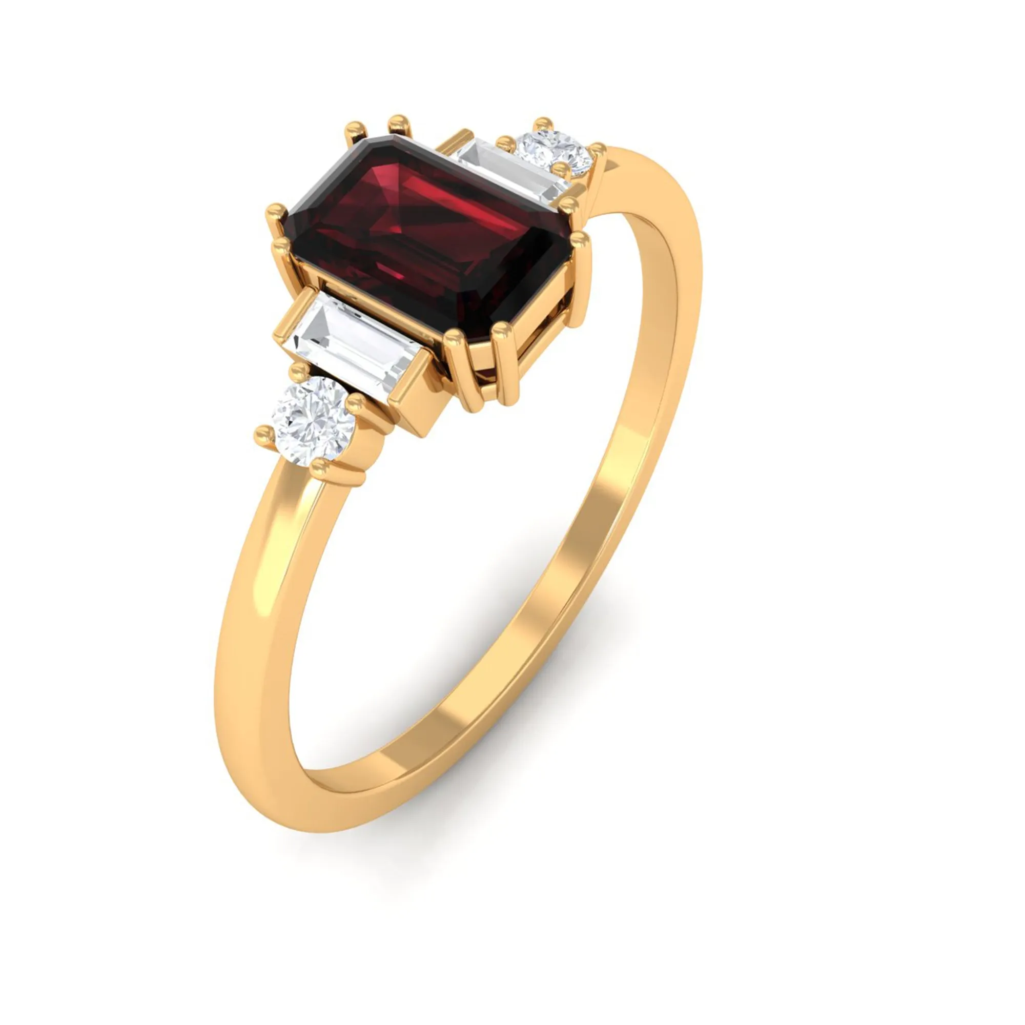 Octagon Garnet Solitaire Engagement Ring with Diamond