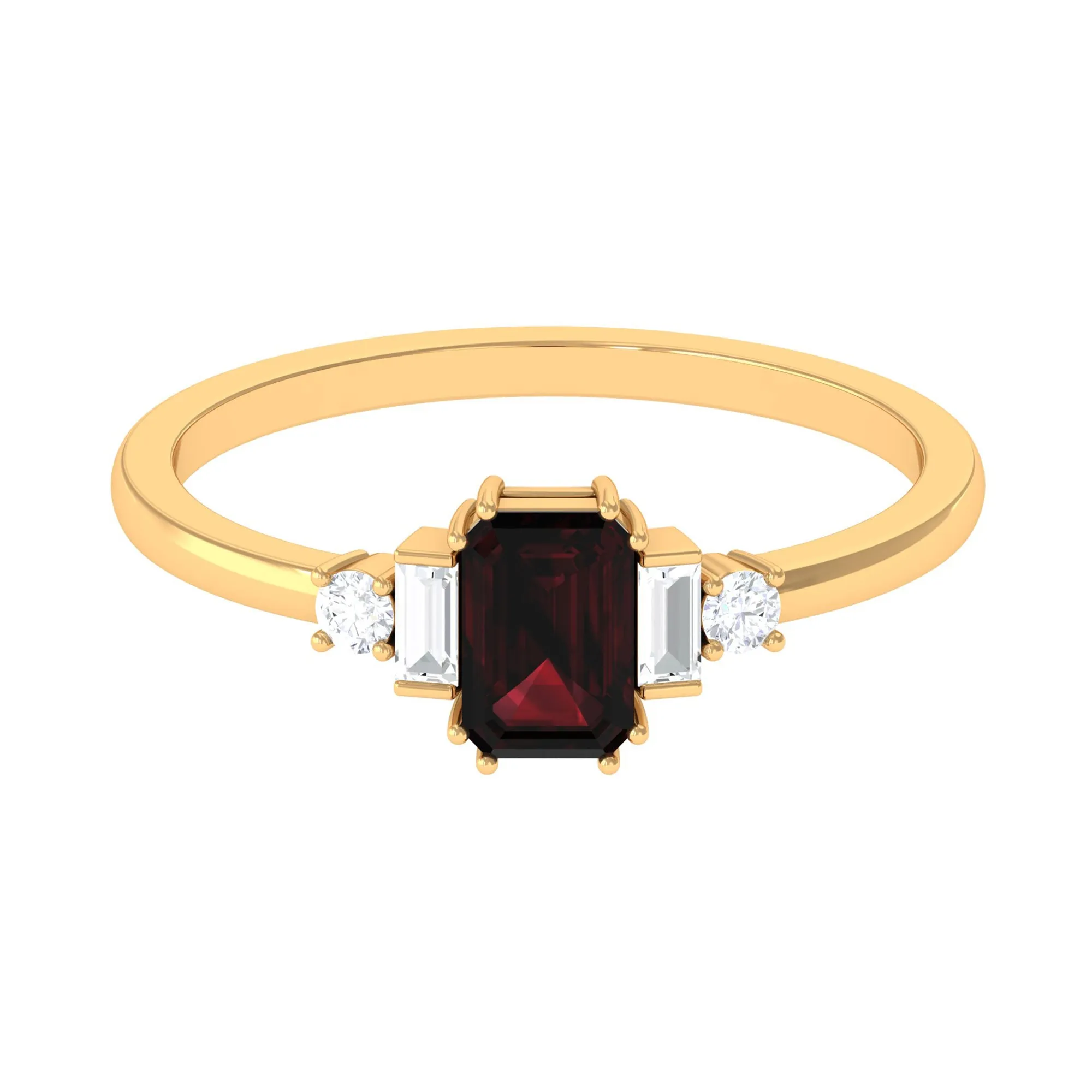 Octagon Garnet Solitaire Engagement Ring with Diamond