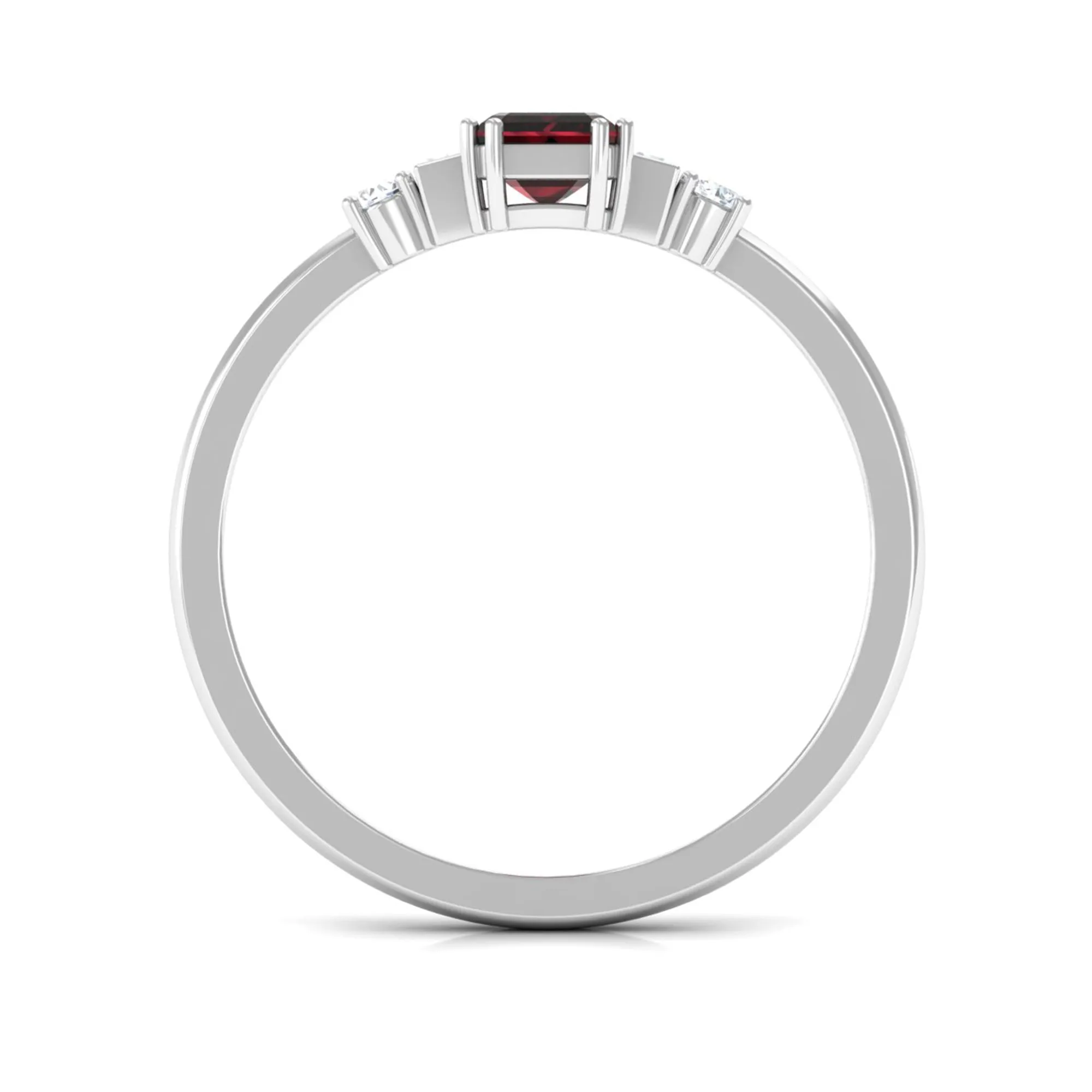 Octagon Garnet Solitaire Engagement Ring with Diamond