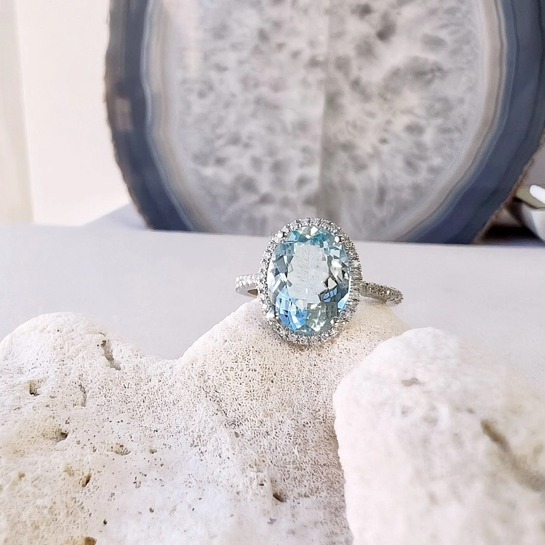 One of a Kind Oval Aquamarine Ring in White Gold