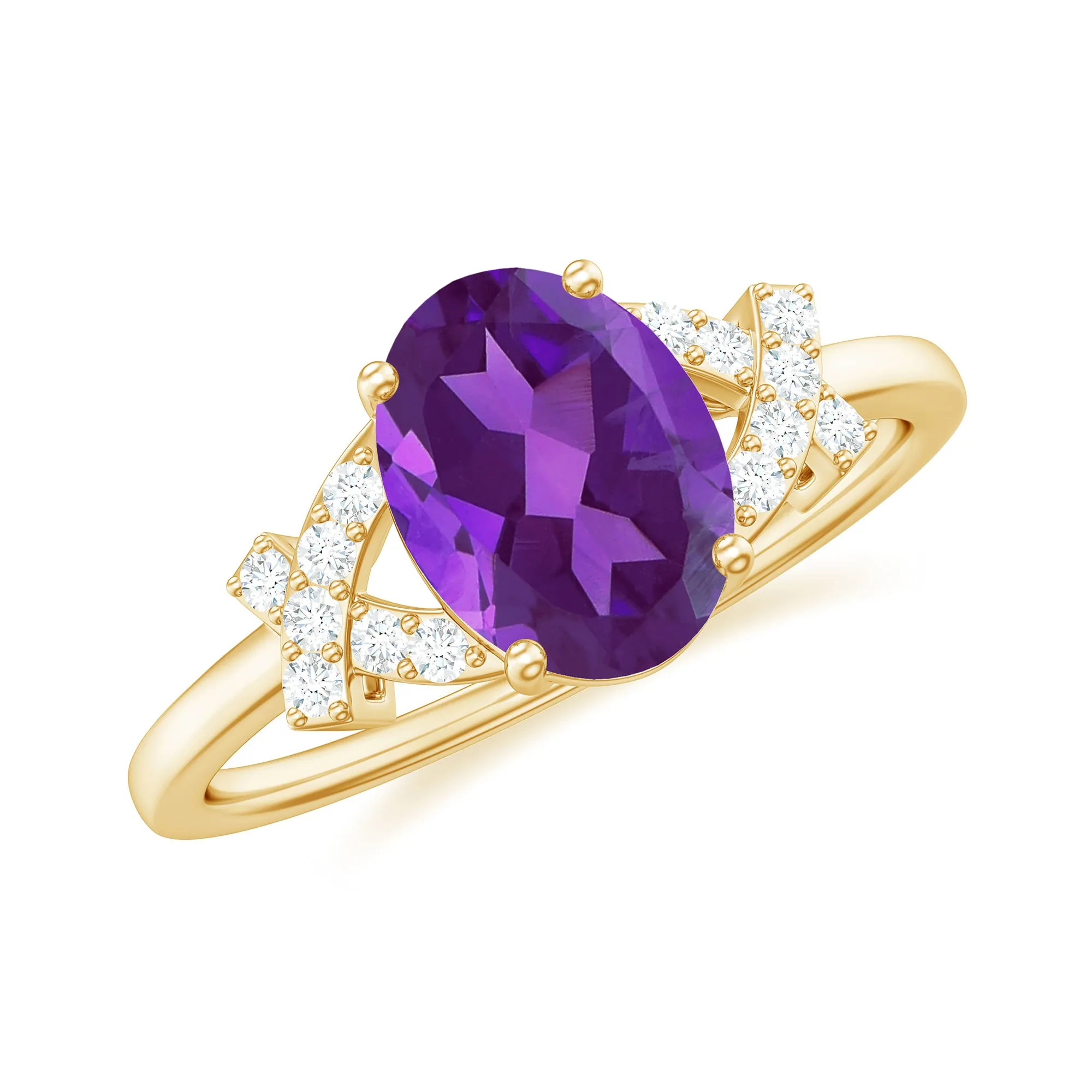 Oval Amethyst Solitaire Ring with Diamond in Split Shank