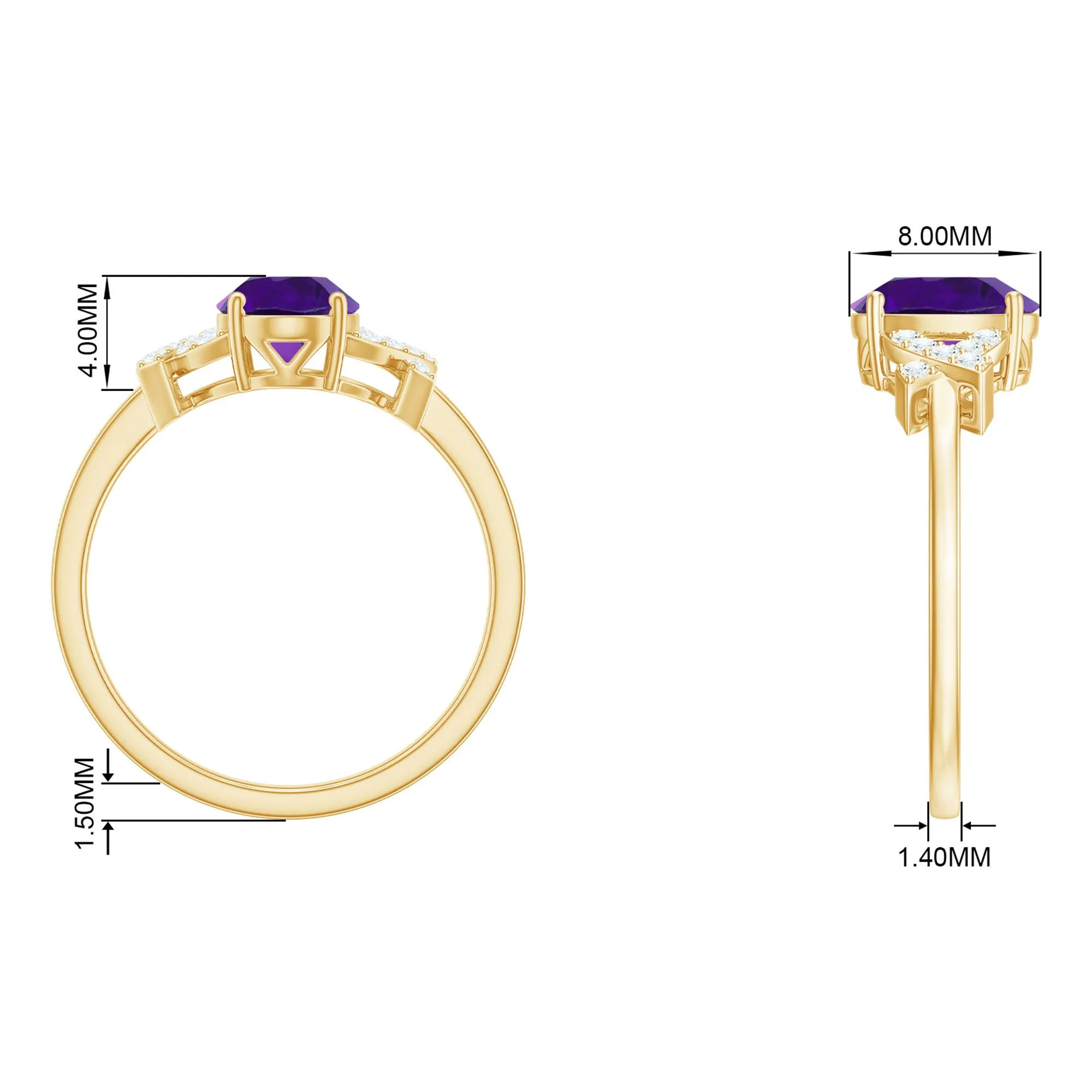 Oval Amethyst Solitaire Ring with Diamond in Split Shank