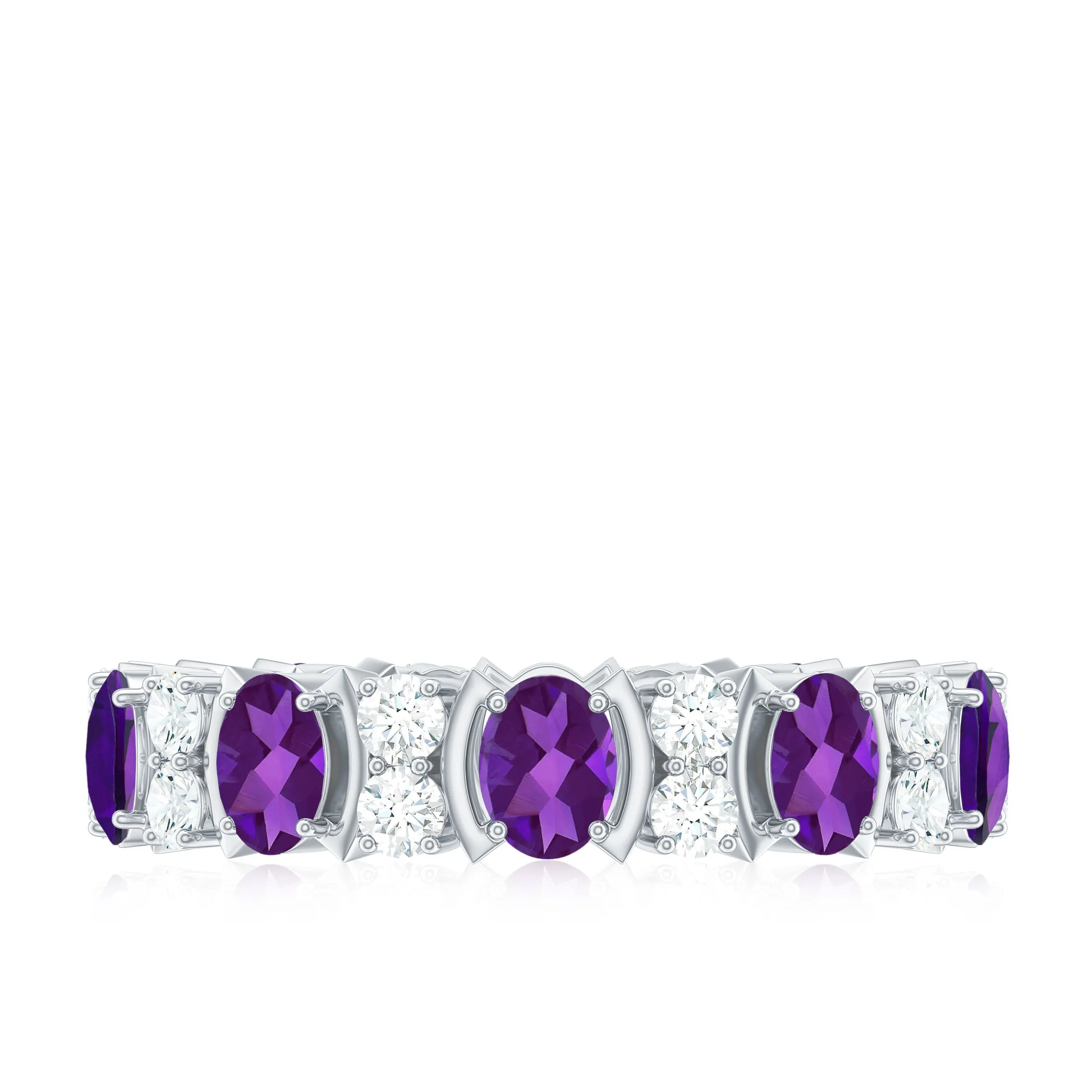 Oval Cut Amethyst and Moissanite Eternity Ring