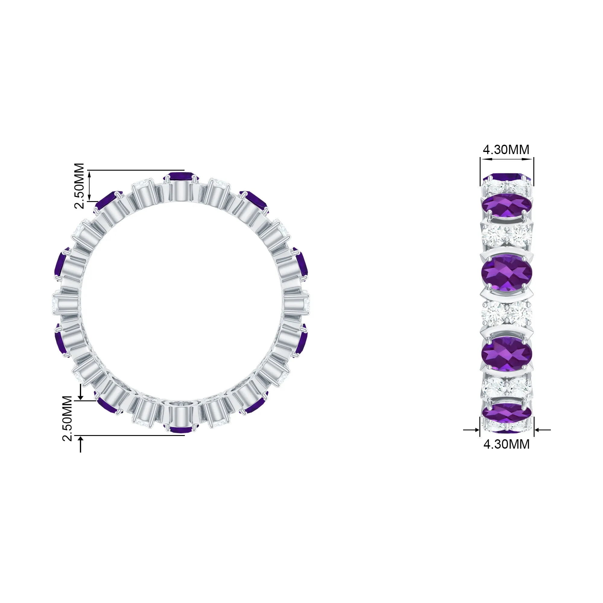 Oval Cut Amethyst and Moissanite Eternity Ring