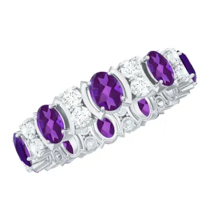 Oval Cut Amethyst and Moissanite Eternity Ring