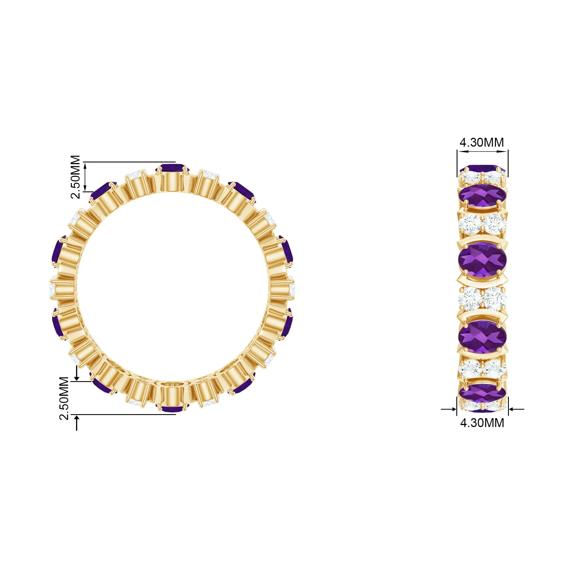 Oval Cut Amethyst and Moissanite Eternity Ring