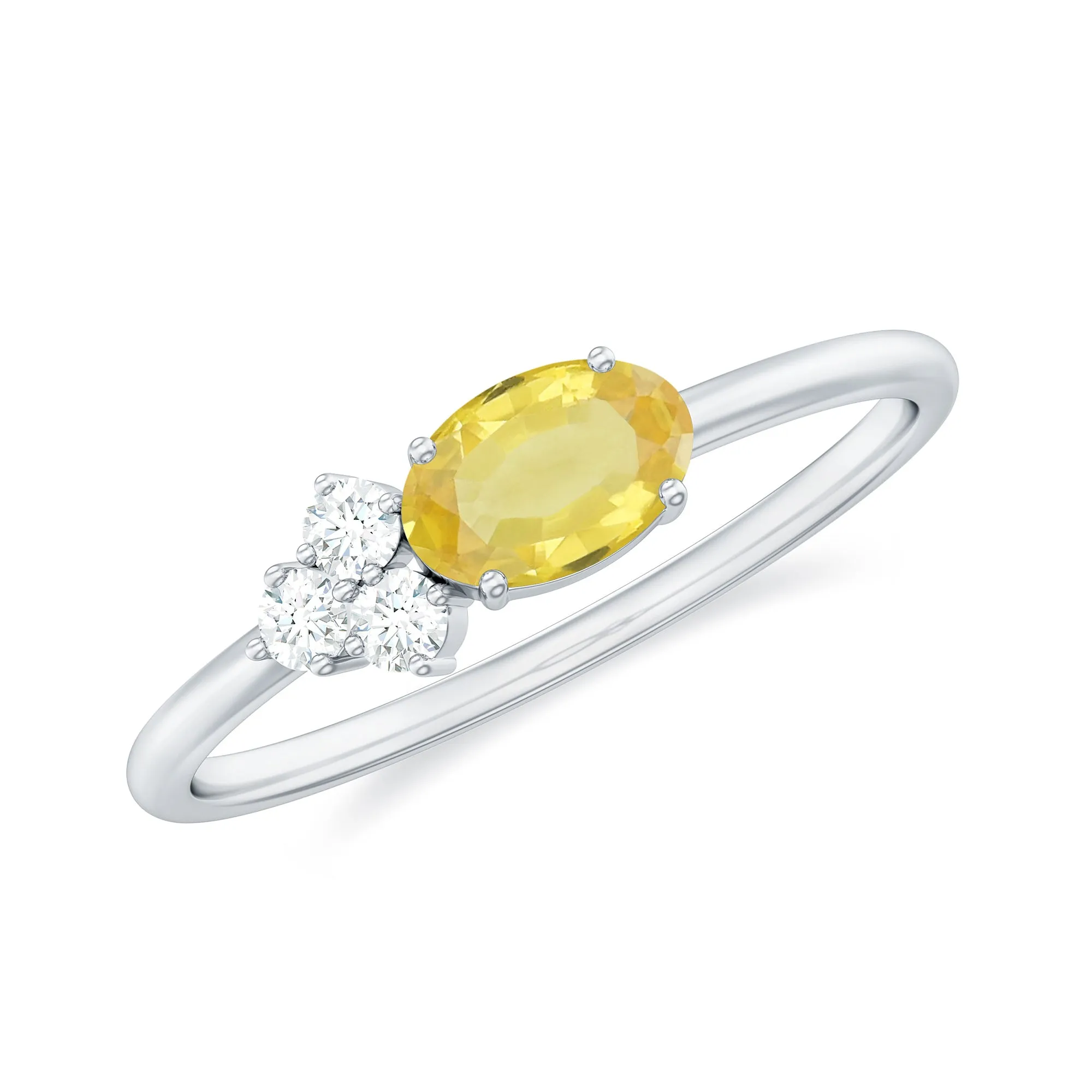 Oval Cut Yellow Sapphire Promise Ring with Diamond Trio