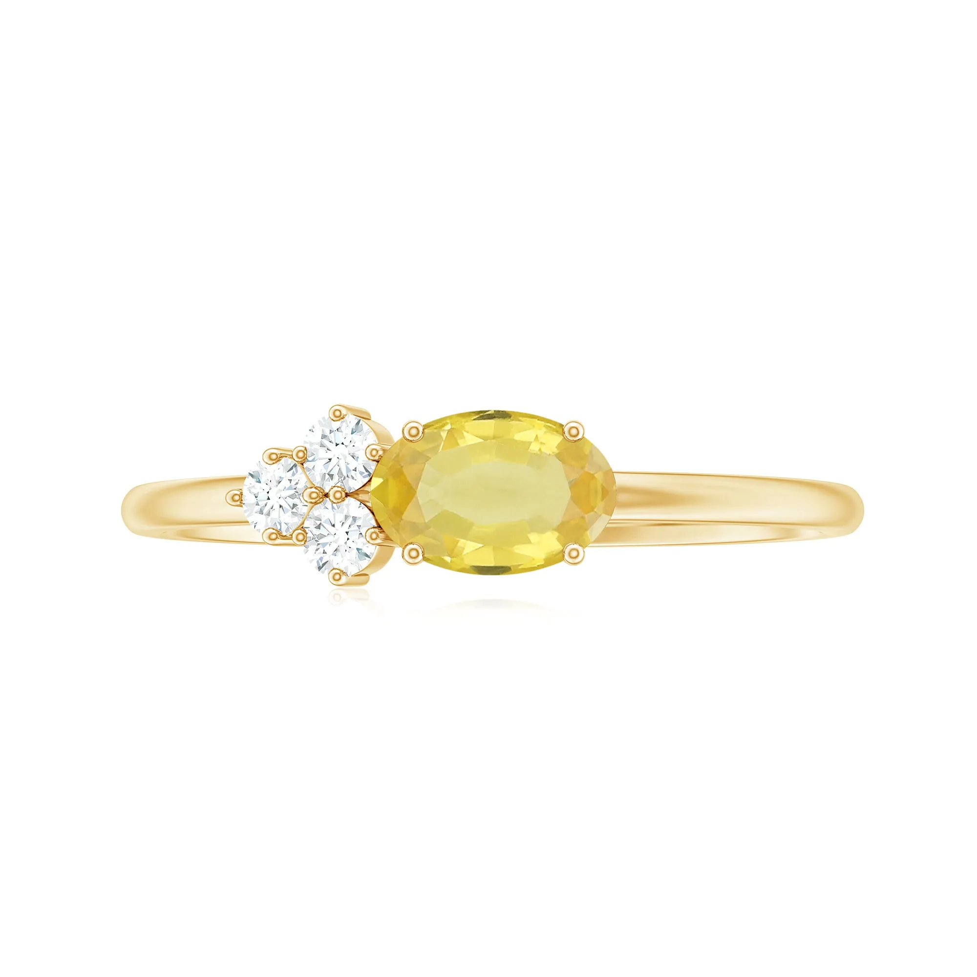 Oval Cut Yellow Sapphire Promise Ring with Diamond Trio