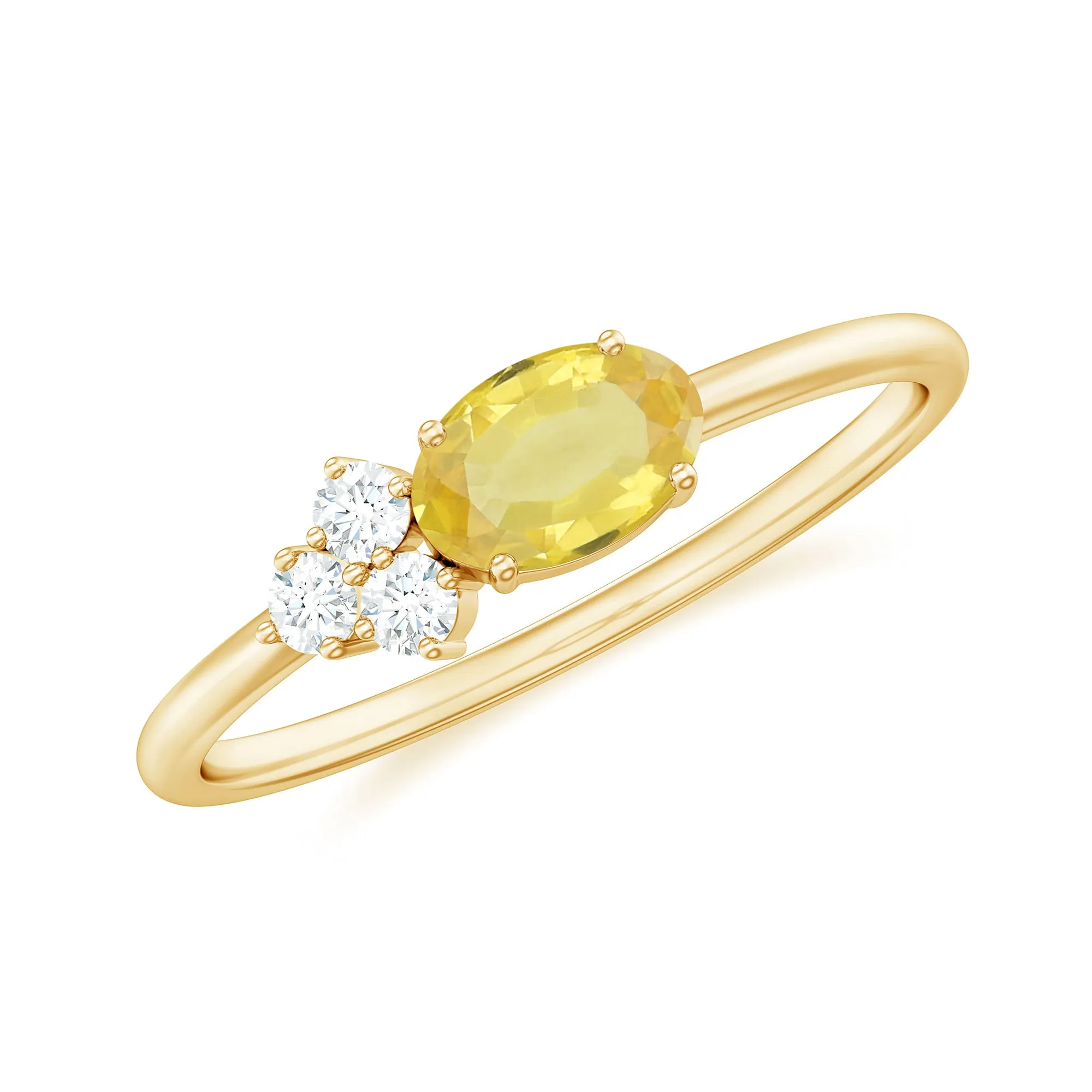 Oval Cut Yellow Sapphire Promise Ring with Diamond Trio