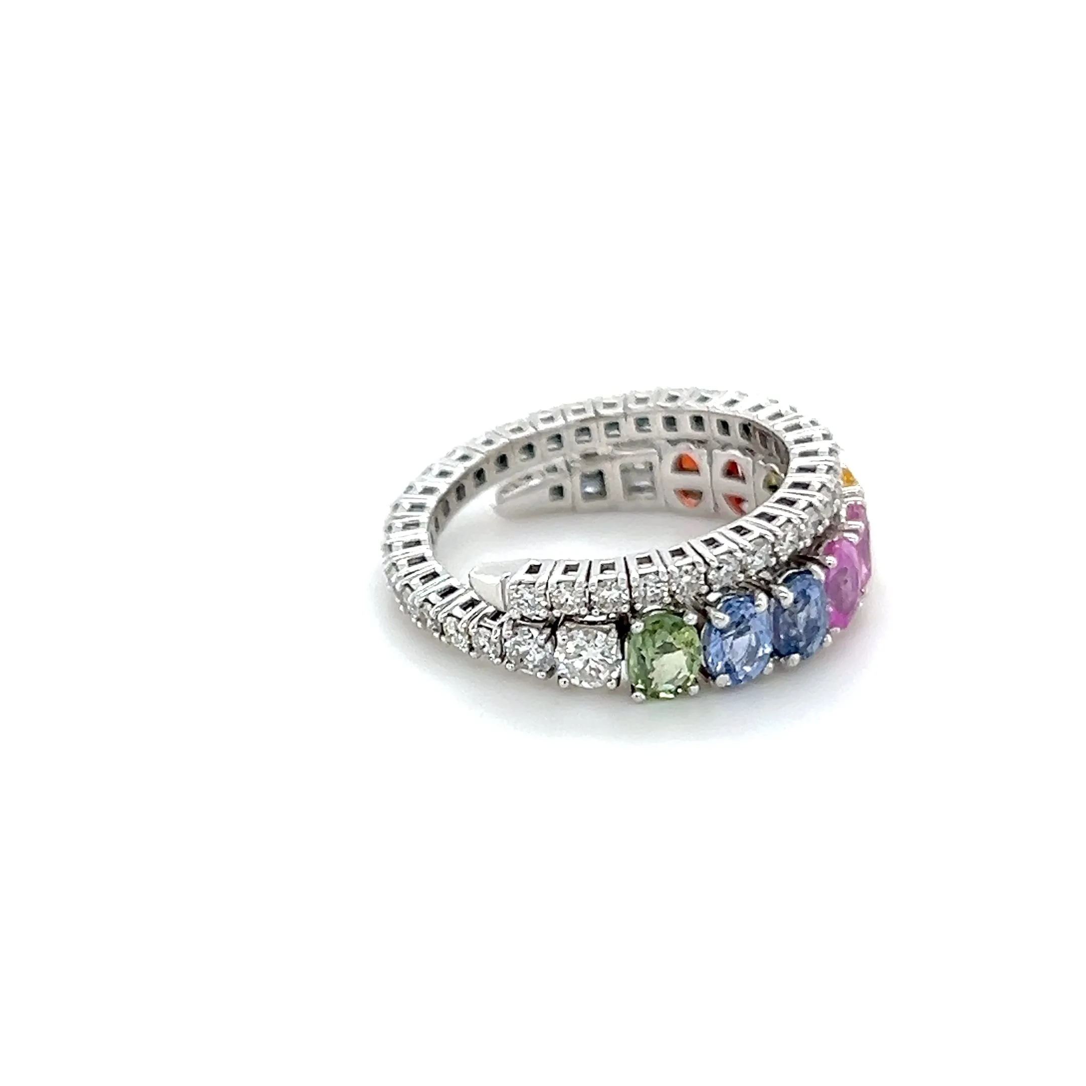 Oval Multicolored Sapphires and Diamonds Eternity Double Ring