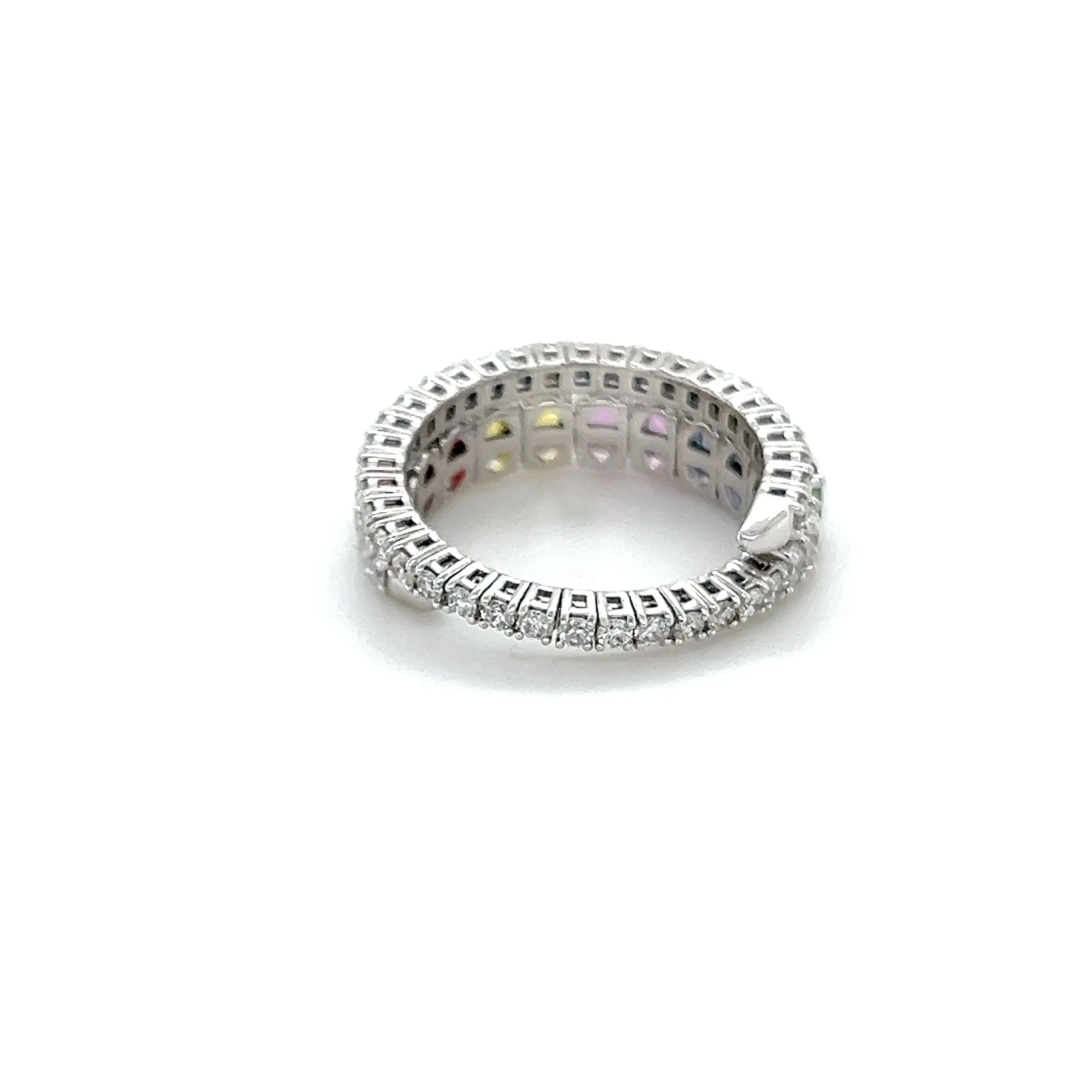 Oval Multicolored Sapphires and Diamonds Eternity Double Ring