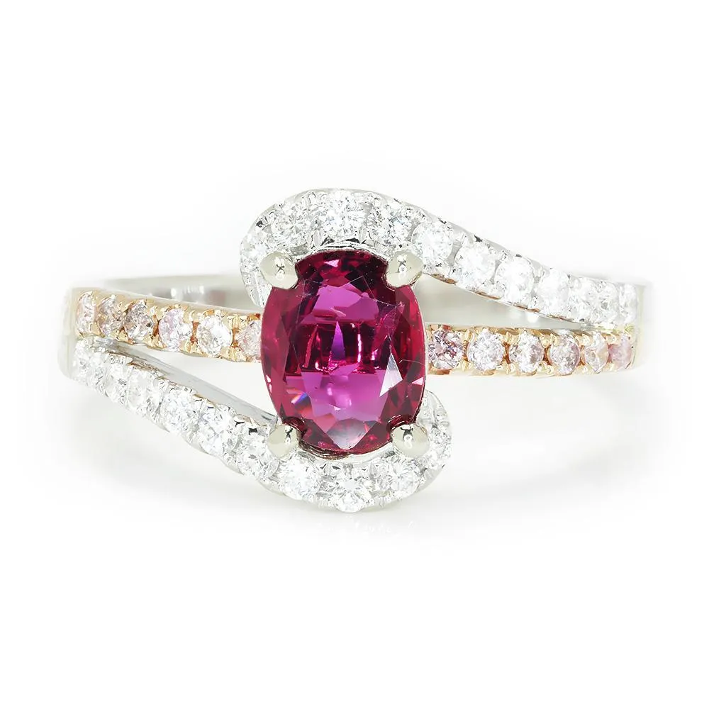 Oval Ruby Swirl Ring with Pink Diamonds 18K 1.58ctw