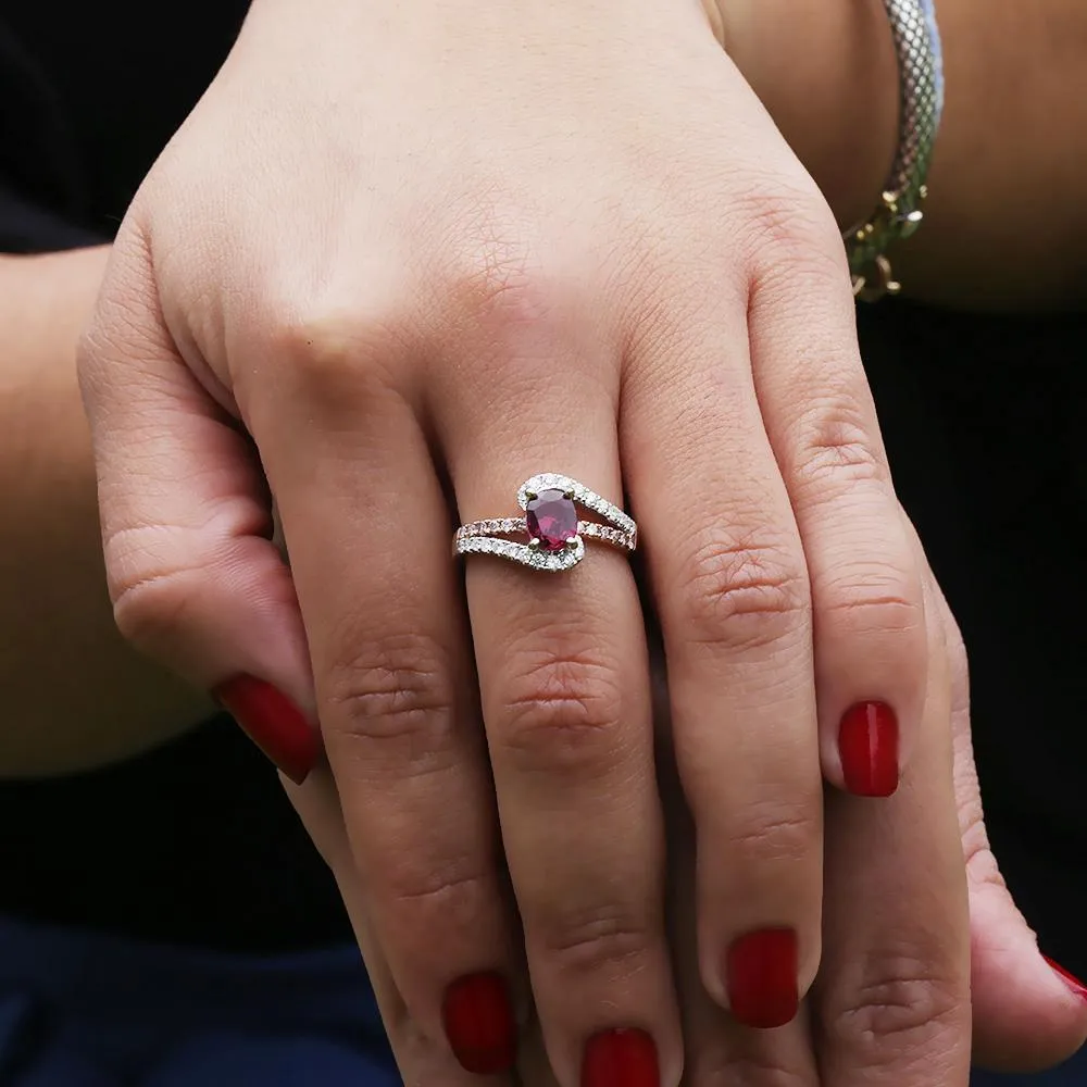 Oval Ruby Swirl Ring with Pink Diamonds 18K 1.58ctw