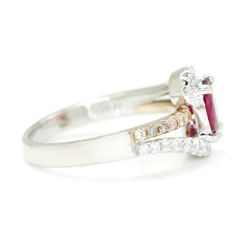 Oval Ruby Swirl Ring with Pink Diamonds 18K 1.58ctw