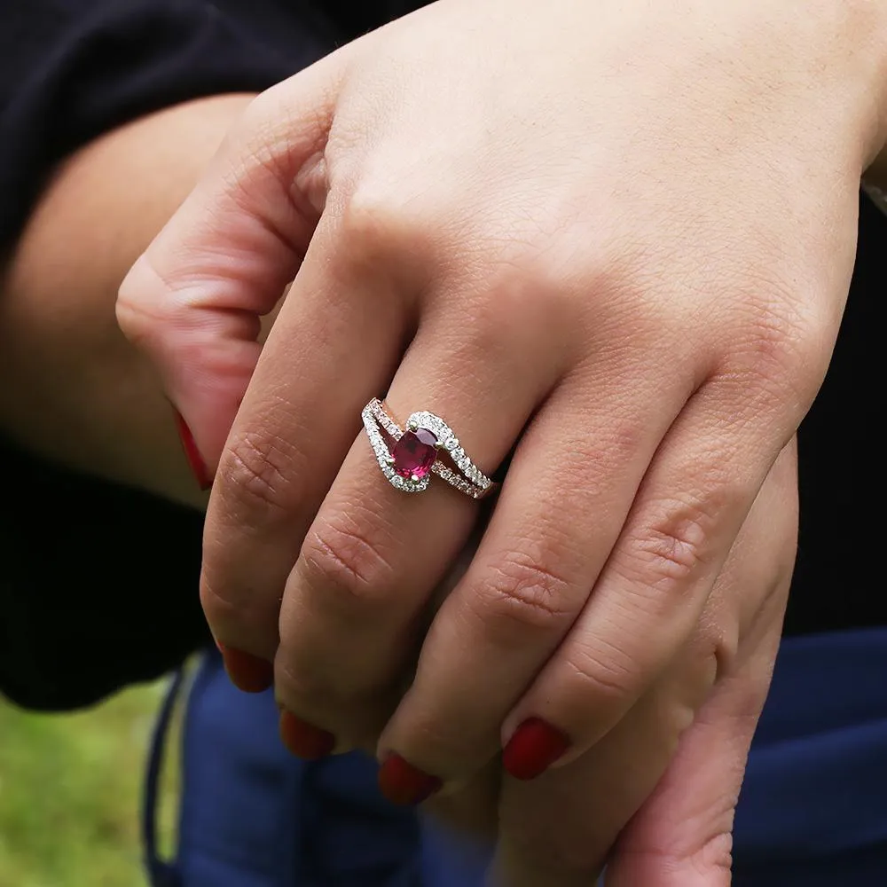 Oval Ruby Swirl Ring with Pink Diamonds 18K 1.58ctw