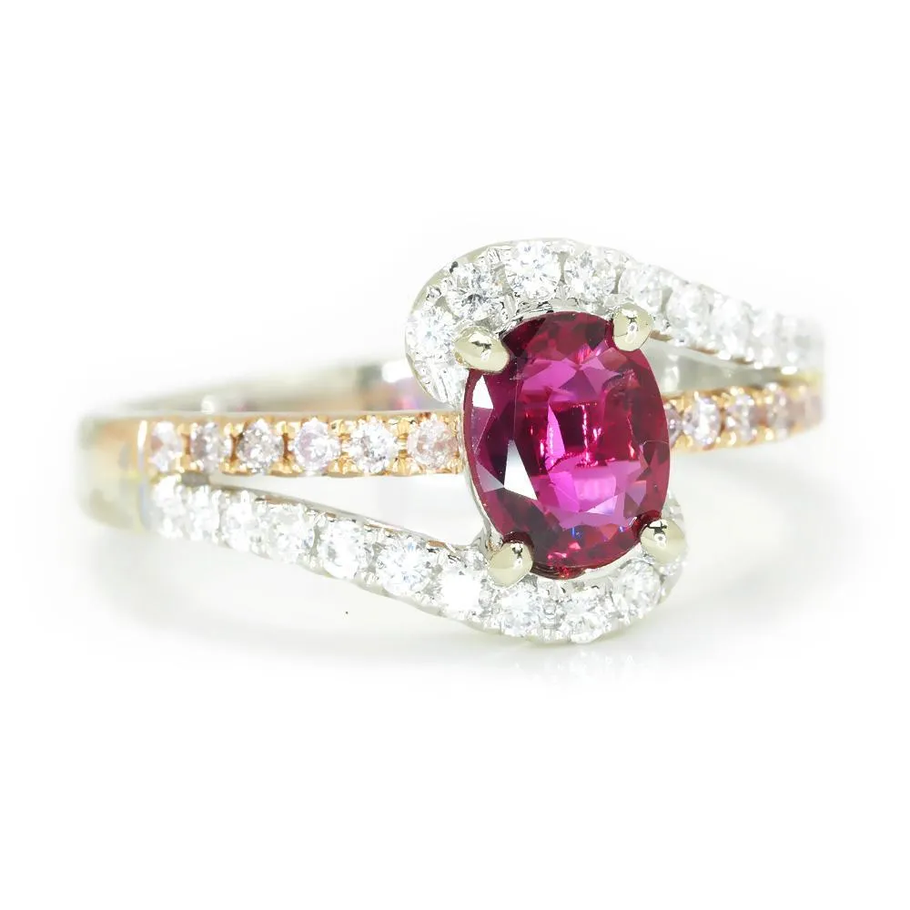 Oval Ruby Swirl Ring with Pink Diamonds 18K 1.58ctw