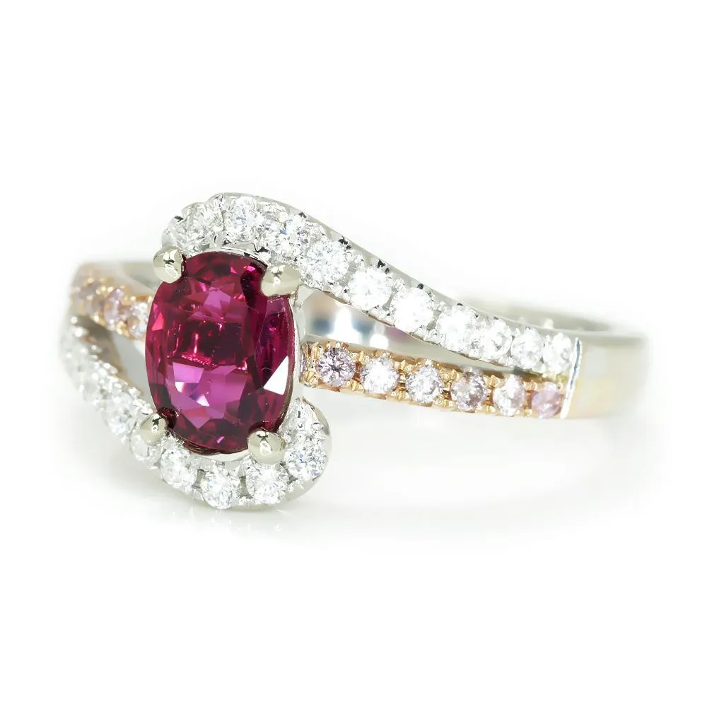 Oval Ruby Swirl Ring with Pink Diamonds 18K 1.58ctw