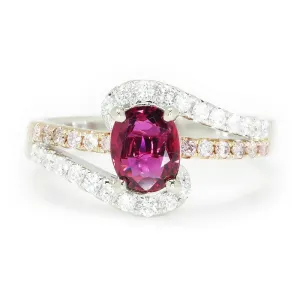 Oval Ruby Swirl Ring with Pink Diamonds 18K 1.58ctw