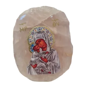 Panayia Icon on Rose Quartz Stone