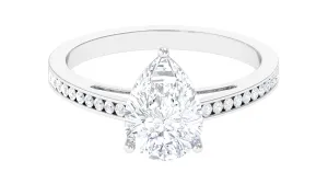 Pear Cut Solitaire and Hidden Moissanite Ring with Channel Set Side Stones