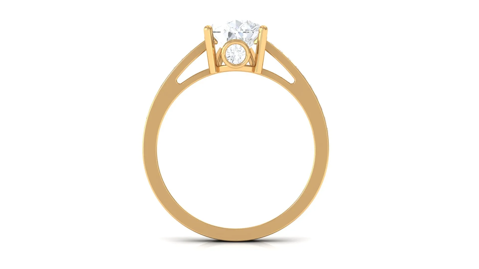 Pear Cut Solitaire and Hidden Moissanite Ring with Channel Set Side Stones