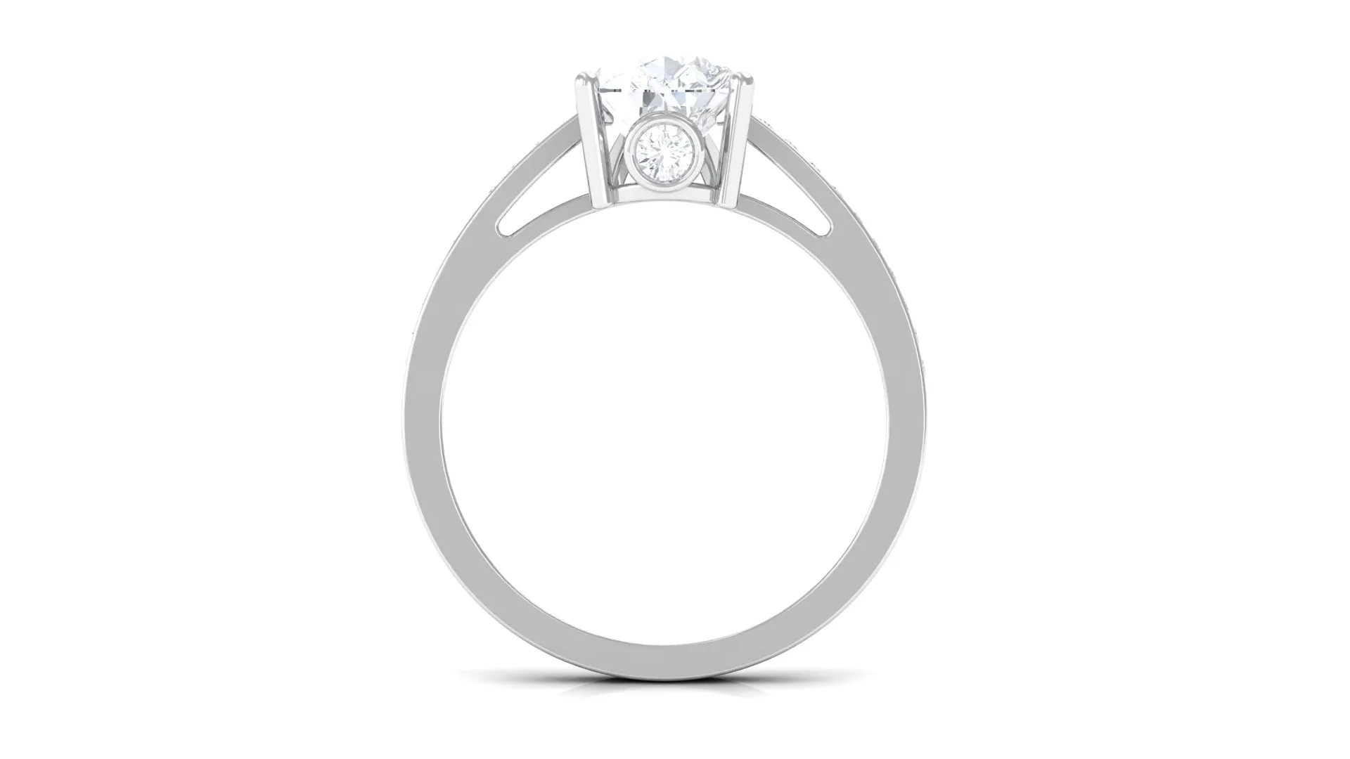 Pear Cut Solitaire and Hidden Moissanite Ring with Channel Set Side Stones