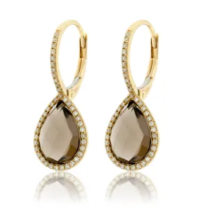 Pear-Shaped Smoky Quartz Dangle Earrings in Yellow Gold